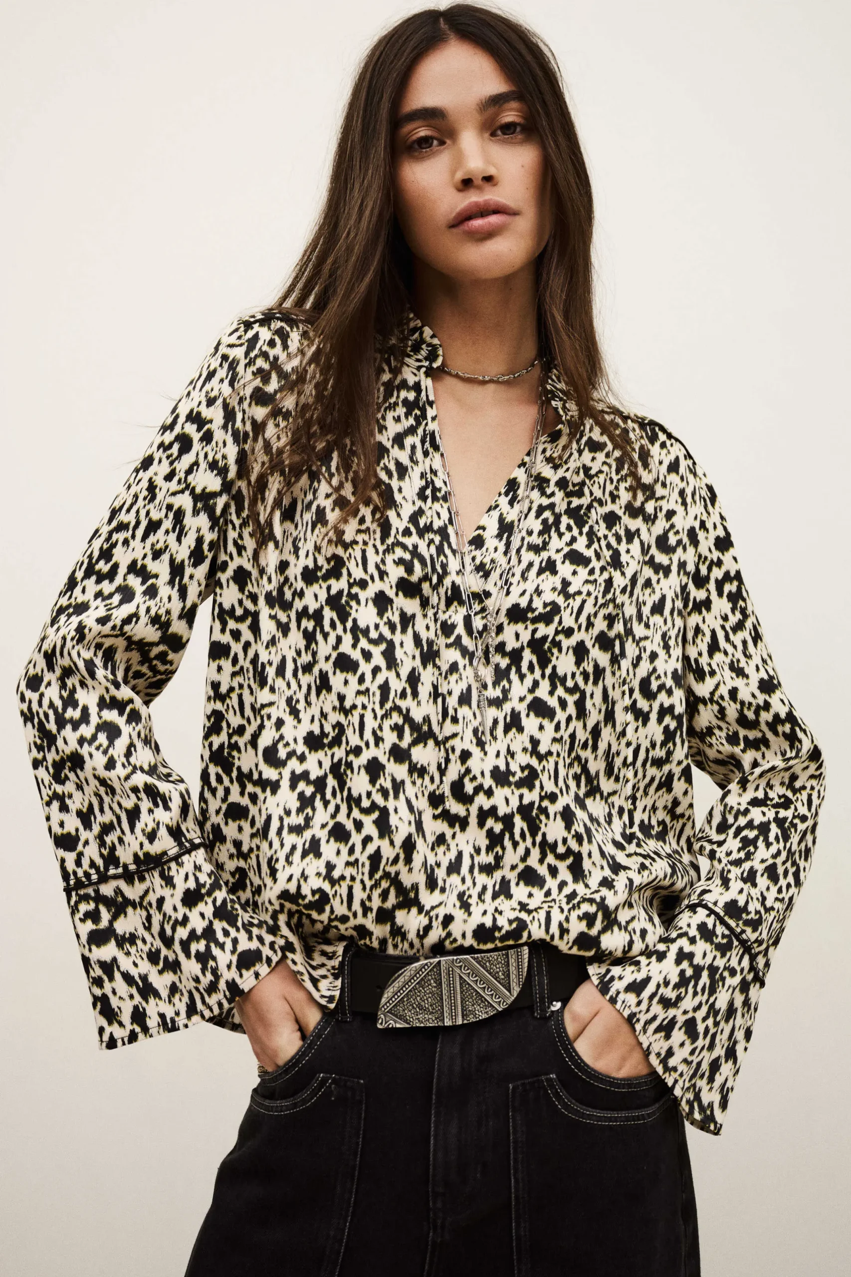 PIA blusa larga estampada