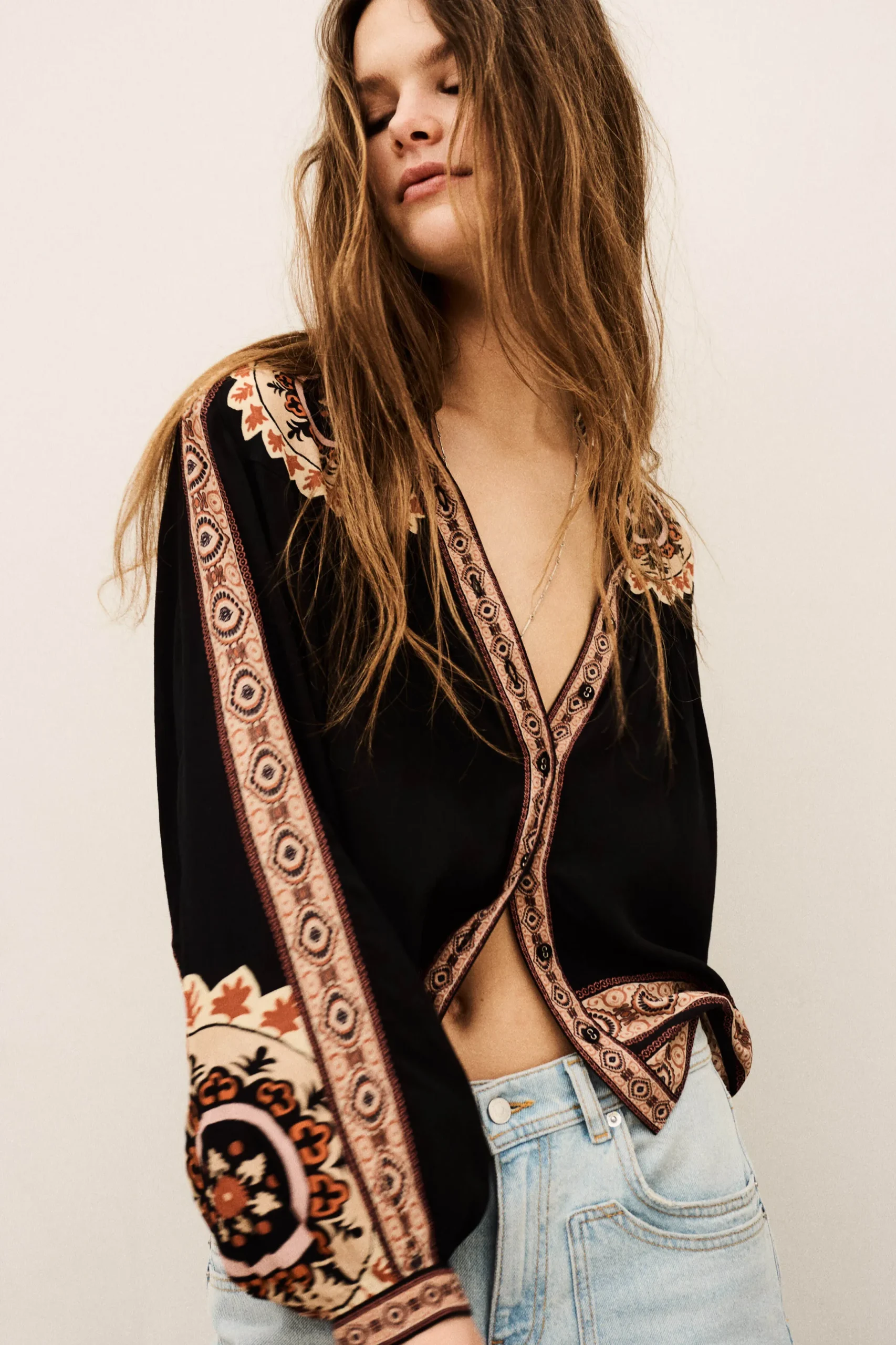 VALDA camisa suelta estampada